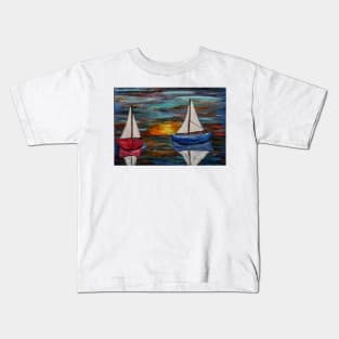 Out sailing at sunset. Kids T-Shirt